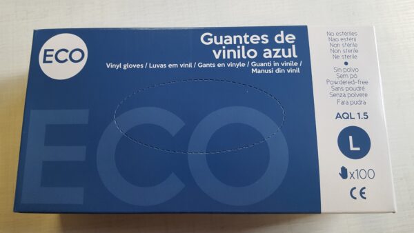 GUANTE VINILO ECO AZUL SIN POLVO T/G